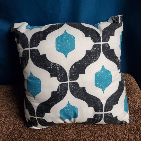Geometric Black & Lake Throw Pillow 14" X 14" - Picture 2 of 3